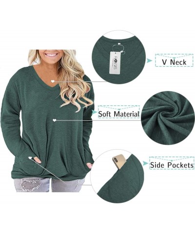 Plus-Size-Tops for Women Long Sleeve V Neck Shirts Oversized Pockets Tunics 04-dark Green $13.20 Tops