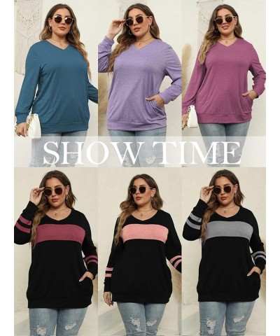 Plus-Size-Tops for Women Long Sleeve V Neck Shirts Oversized Pockets Tunics 04-dark Green $13.20 Tops