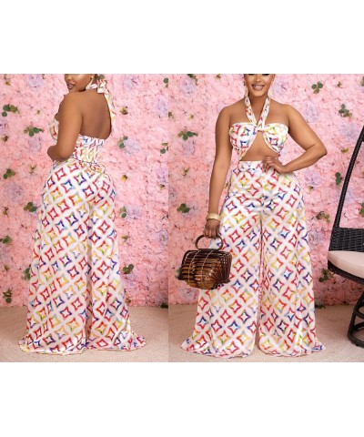 2 Piece Outfits for Women Sexy Chest Wrapping Lace Up Tube Top Backless Loose Palazzo Pants Multi Wear 21 White $25.46 Jumpsuits