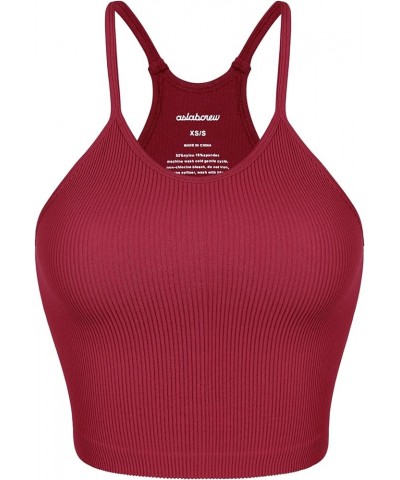 Women's Crop 4 Piece Seamless Ribbed Camisole Strappy Cropped Tank Tops Red-1 Pack (Long Crop) $9.00 Tanks