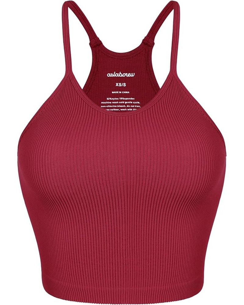 Women's Crop 4 Piece Seamless Ribbed Camisole Strappy Cropped Tank Tops Red-1 Pack (Long Crop) $9.00 Tanks