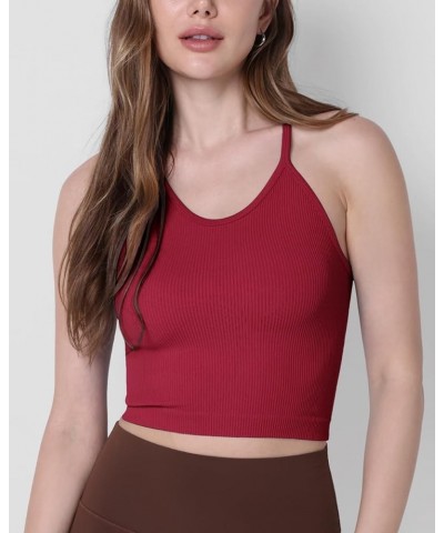 Women's Crop 4 Piece Seamless Ribbed Camisole Strappy Cropped Tank Tops Red-1 Pack (Long Crop) $9.00 Tanks