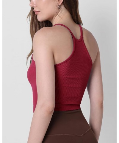 Women's Crop 4 Piece Seamless Ribbed Camisole Strappy Cropped Tank Tops Red-1 Pack (Long Crop) $9.00 Tanks