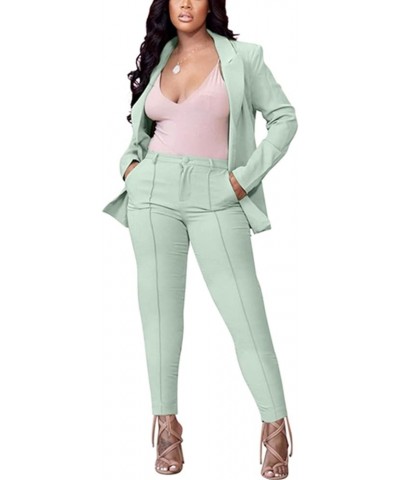 Women's 2 Piece Outfit Deep V Long Sleeve Solid Color Blazer with Pants Elegant Business Suit Sets Light Green $29.86 Suits