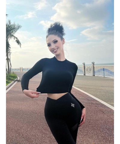 Flutnel 3 Piece Women's Crop Tops Long Sleeve Crew Neck Stretch Fitted Workout Exercise Crop Tops Black/White/Rose $11.59 T-S...