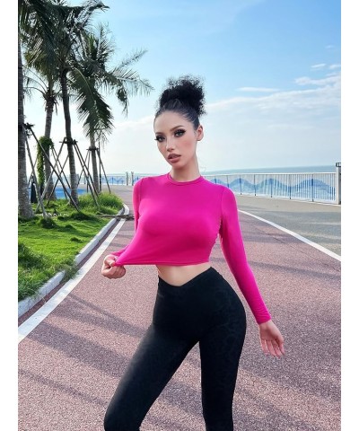 Flutnel 3 Piece Women's Crop Tops Long Sleeve Crew Neck Stretch Fitted Workout Exercise Crop Tops Black/White/Rose $11.59 T-S...