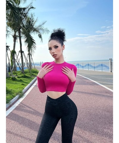 Flutnel 3 Piece Women's Crop Tops Long Sleeve Crew Neck Stretch Fitted Workout Exercise Crop Tops Black/White/Rose $11.59 T-S...