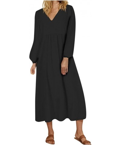 Women's Fall Dresses 2022 Long Sleeve Stylish Casual V-Neck Slim Dress Dresses O Black $15.36 Dresses