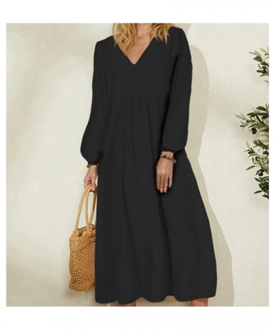 Women's Fall Dresses 2022 Long Sleeve Stylish Casual V-Neck Slim Dress Dresses O Black $15.36 Dresses