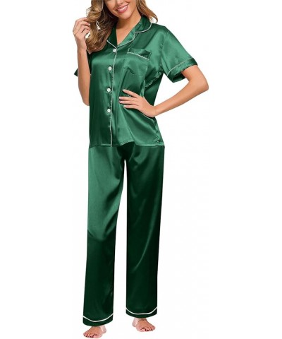 Silk Pajamas for Women Set Long Sleeve Pajama Sets for Women Shorts And Pants Lounge Sets for Women Plus Size Green-2 $8.99 S...