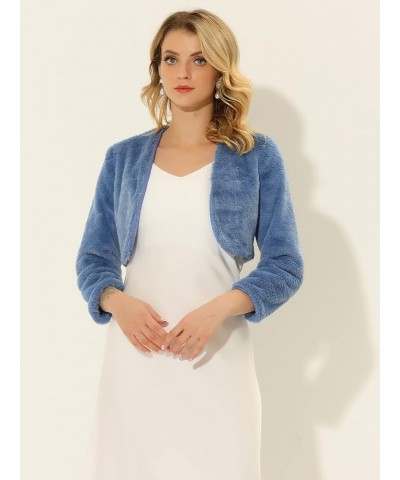 Women's Christmas Cropped Jacket Evening Open Front Bolero Faux Fur Shrug Dusty Blue $22.95 Coats