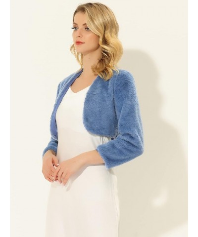 Women's Christmas Cropped Jacket Evening Open Front Bolero Faux Fur Shrug Dusty Blue $22.95 Coats