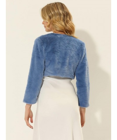 Women's Christmas Cropped Jacket Evening Open Front Bolero Faux Fur Shrug Dusty Blue $22.95 Coats