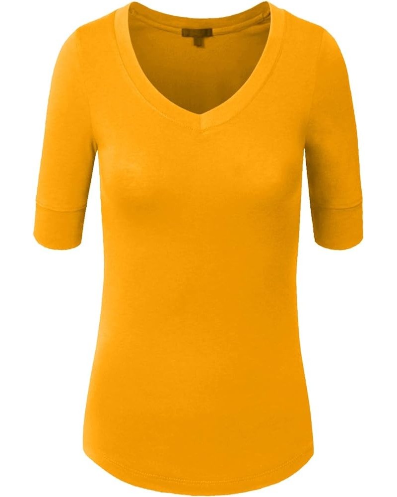 Womens Lightweight Comfy Elbow Sleeve V Neck T Shirt S-3XL Ochremustard $9.56 T-Shirts