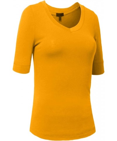 Womens Lightweight Comfy Elbow Sleeve V Neck T Shirt S-3XL Ochremustard $9.56 T-Shirts