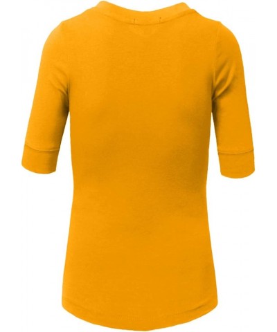 Womens Lightweight Comfy Elbow Sleeve V Neck T Shirt S-3XL Ochremustard $9.56 T-Shirts