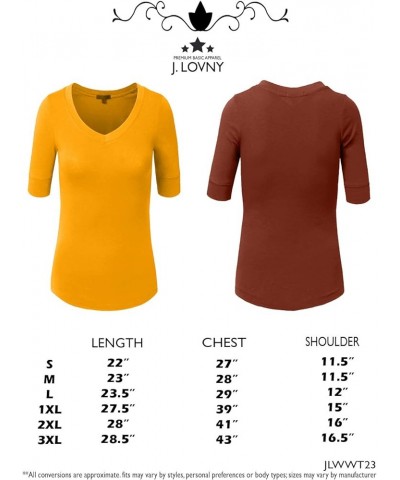 Womens Lightweight Comfy Elbow Sleeve V Neck T Shirt S-3XL Ochremustard $9.56 T-Shirts