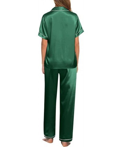 Silk Pajamas for Women Set Long Sleeve Pajama Sets for Women Shorts And Pants Lounge Sets for Women Plus Size Green-2 $8.99 S...