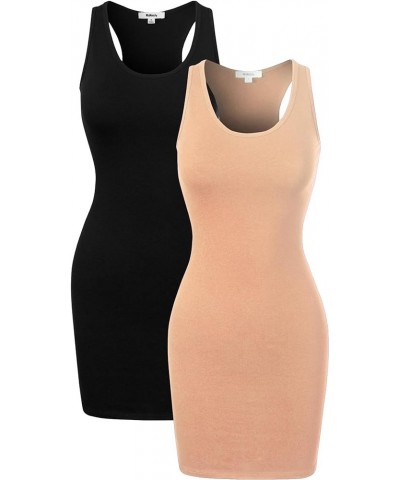 Women's Sexy Scoop Neck Sleeveless Bodycon Tank Dress 2pack - Black/Khaki $8.61 Dresses