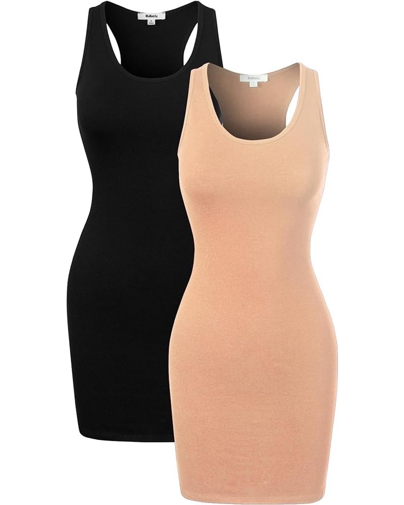 Women's Sexy Scoop Neck Sleeveless Bodycon Tank Dress 2pack - Black/Khaki $8.61 Dresses