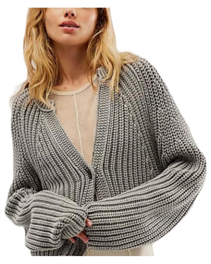 Women Fall Winter Striped Oversized Sweater Casual Long Sleeve Round Neck Loose Fit Knitwear Knit Tops C Grey $16.77 Sweaters