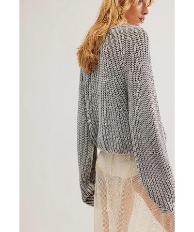 Women Fall Winter Striped Oversized Sweater Casual Long Sleeve Round Neck Loose Fit Knitwear Knit Tops C Grey $16.77 Sweaters