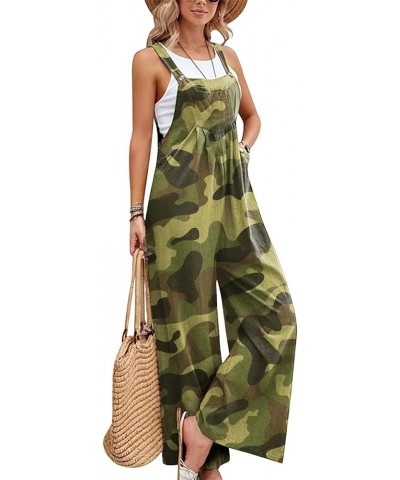Womens Overalls Loose Sleeveless Spaghetti Strap Wide Leg Jumpsuits Long Pants Baggy Rompers with Pockets 03-army Green $12.5...