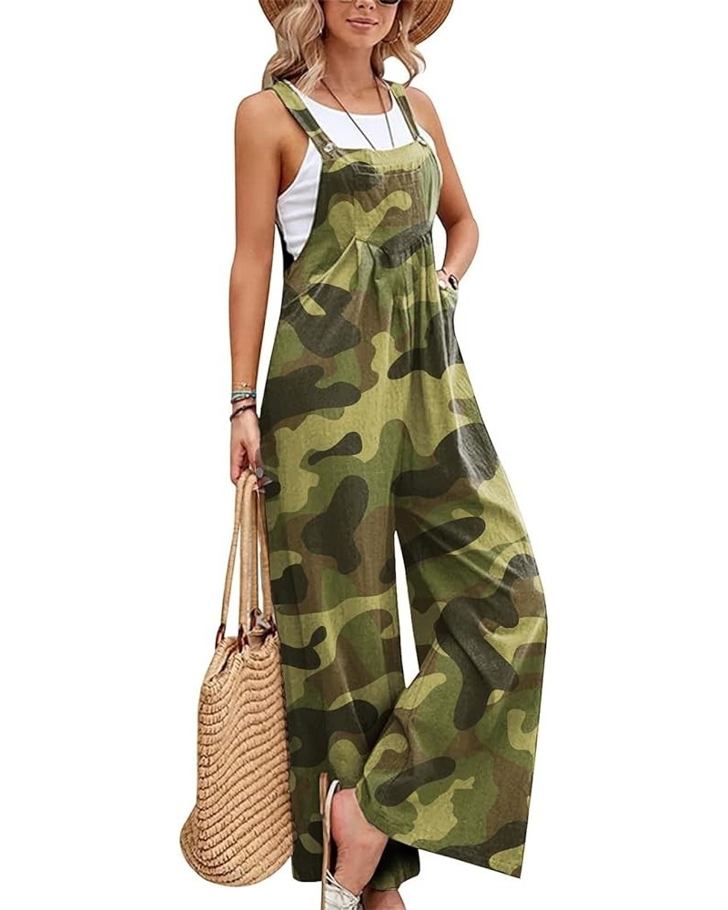 Womens Overalls Loose Sleeveless Spaghetti Strap Wide Leg Jumpsuits Long Pants Baggy Rompers with Pockets 03-army Green $12.5...