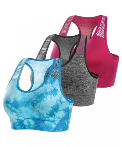Sports Bras for Women Medium Impact Support Workout Racerback Seamless Gym Activewear Running Fitness Yoga Bra Blue+grey+rose...