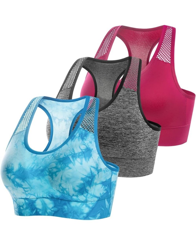 Sports Bras for Women Medium Impact Support Workout Racerback Seamless Gym Activewear Running Fitness Yoga Bra Blue+grey+rose...