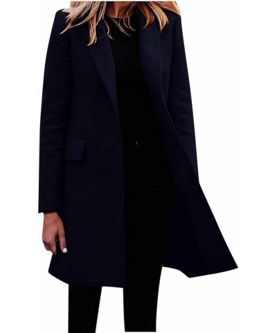 Women's Trench Coat 2023 Fall Winter Trendy Plus Size Overcoat Classic Lapel Open Front Cardigan Wool Outwerar M-4XL Z3-navy ...