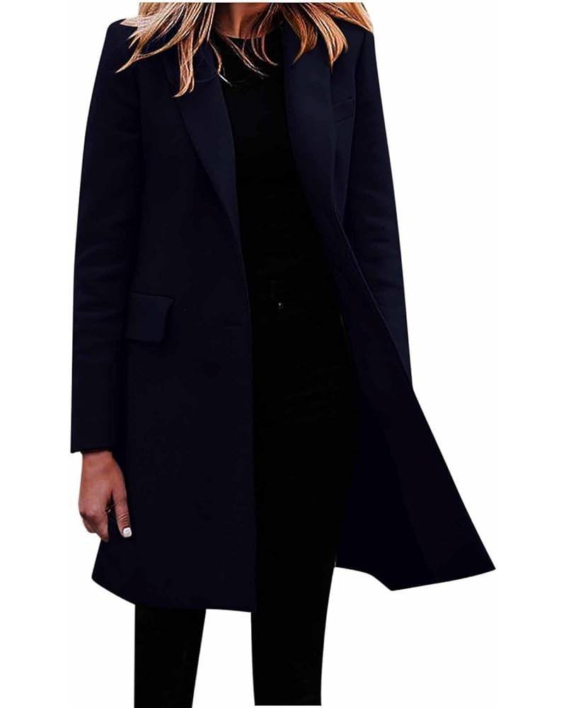 Women's Trench Coat 2023 Fall Winter Trendy Plus Size Overcoat Classic Lapel Open Front Cardigan Wool Outwerar M-4XL Z3-navy ...