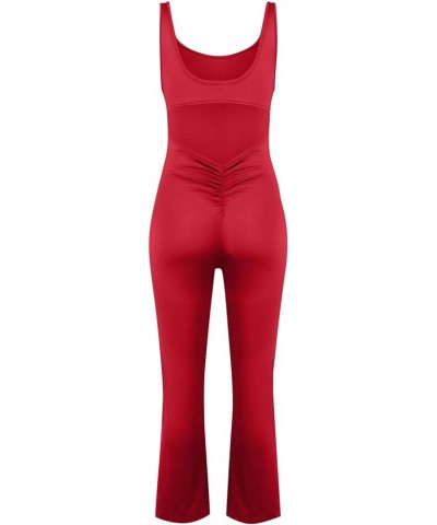 Women Workout Flare Jumpsuits Sleeveless Backless Gym Bodycon Scrunch Butt V Back Yoga Rompers D-red $10.79 Jumpsuits