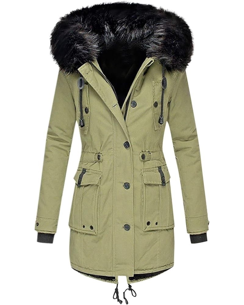 Womens Winter Military Parka Jacket Thicken Warm Fleece Lined Snowcoats Zip Up Composite Plush Coats With Fur Hood 01 Green $...