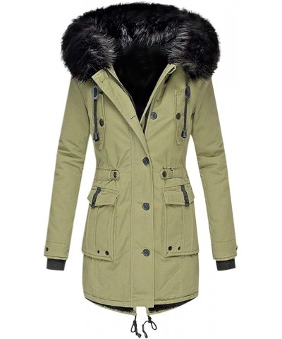 Womens Winter Military Parka Jacket Thicken Warm Fleece Lined Snowcoats Zip Up Composite Plush Coats With Fur Hood 01 Green $...