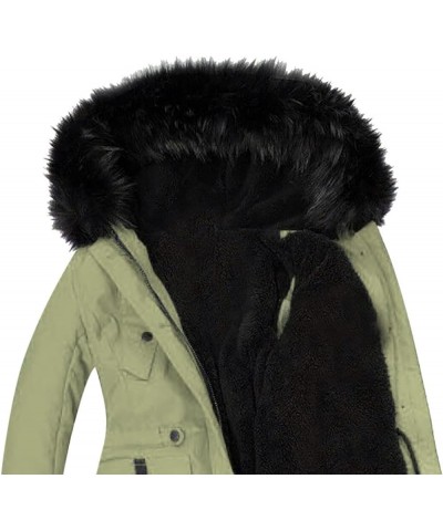 Womens Winter Military Parka Jacket Thicken Warm Fleece Lined Snowcoats Zip Up Composite Plush Coats With Fur Hood 01 Green $...