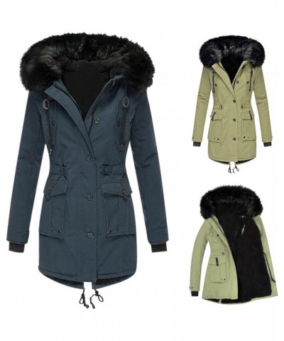 Womens Winter Military Parka Jacket Thicken Warm Fleece Lined Snowcoats Zip Up Composite Plush Coats With Fur Hood 01 Green $...