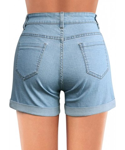 Women's Summer Stretch Denim Shorts Casual High Waisted Folded Hem Jean Shorts Blue $15.60 Shorts