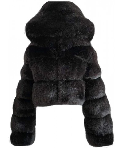 Women's Faux Fur Cropped Jacket 2023 Fall Winter Soft Long Sleeve Open Front Fluffy Short Coat Outerwear Black $18.45 Coats