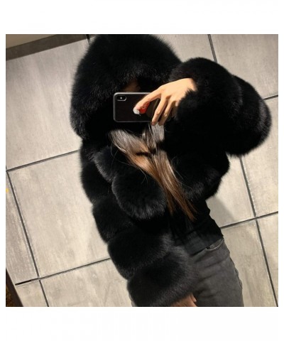 Women's Faux Fur Cropped Jacket 2023 Fall Winter Soft Long Sleeve Open Front Fluffy Short Coat Outerwear Black $18.45 Coats