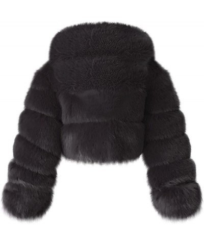 Women's Faux Fur Cropped Jacket 2023 Fall Winter Soft Long Sleeve Open Front Fluffy Short Coat Outerwear Black $18.45 Coats