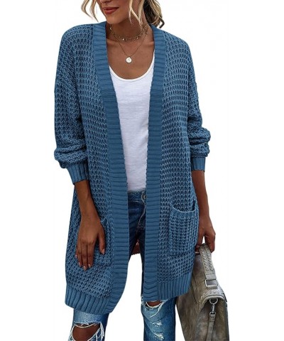 Women's 2023 Fall Open Front Cardigan Long Batwing Sleeve Chunky Knit Sweater Loose Outerwear Coats with Pockets Blue $21.59 ...