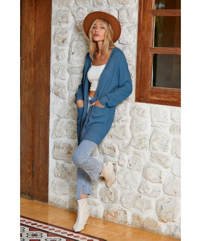 Women's 2023 Fall Open Front Cardigan Long Batwing Sleeve Chunky Knit Sweater Loose Outerwear Coats with Pockets Blue $21.59 ...