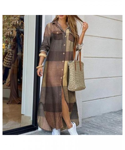 Long Shirt Dress for Women Button Down Collar Printed Casual Maxi Dress with Pocket Loose Long Sleeve Relaxed Split Hem Dress...