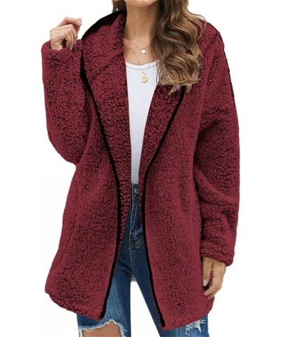 Women's Fashion Winter Coat Long Sleeve Zip up Lapel Shaggy Oversized Jacket Lightweight Fuzzy Parka Outfits Wine S $18.59 Coats