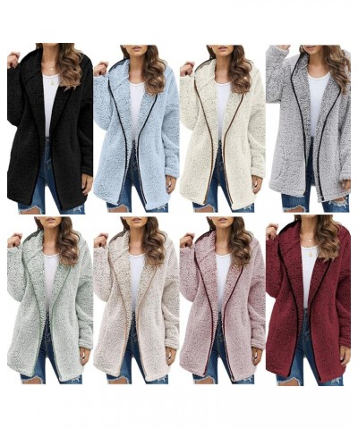 Women's Fashion Winter Coat Long Sleeve Zip up Lapel Shaggy Oversized Jacket Lightweight Fuzzy Parka Outfits Wine S $18.59 Coats