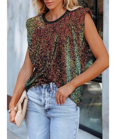 Womens Crewneck Sequin Shoulder Padded Tops Sparkle Shimmer Blouses Shirts and Tops Multicoloured $19.11 Blouses