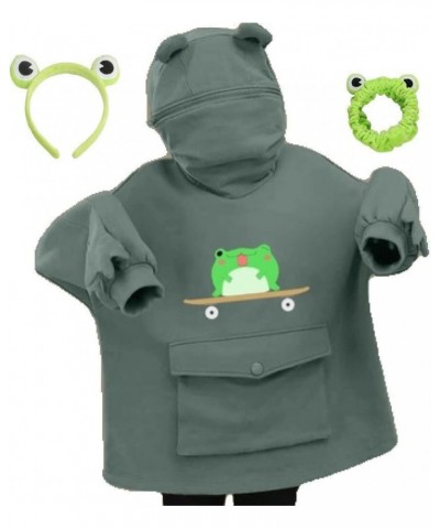 Cute Frog Hoodie Zipper Mouse Hooded Pullover with Frog Headbands for Teen Girls Women Dark_gray_c $11.18 Activewear