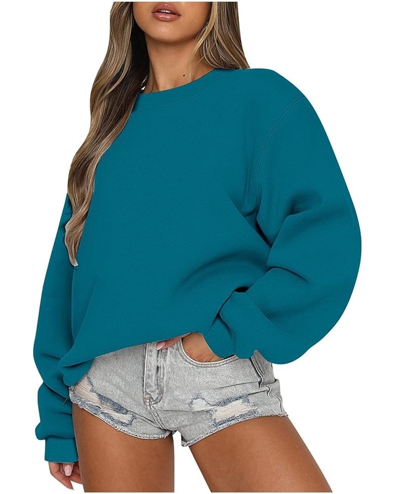 Fashion Women Trending Now 2023 Classic Pullovers Long Sleeve Crewneck Sweatshirt Fleece Fall Winter Clothes 02 Blue $9.76 Tops