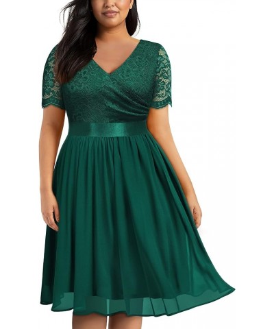 Women's Formal V Neck Floral Lace Contrast Chiffon Plus Size Ruffle Bridesmaid A-line Party Dress Dark Green $29.00 Dresses